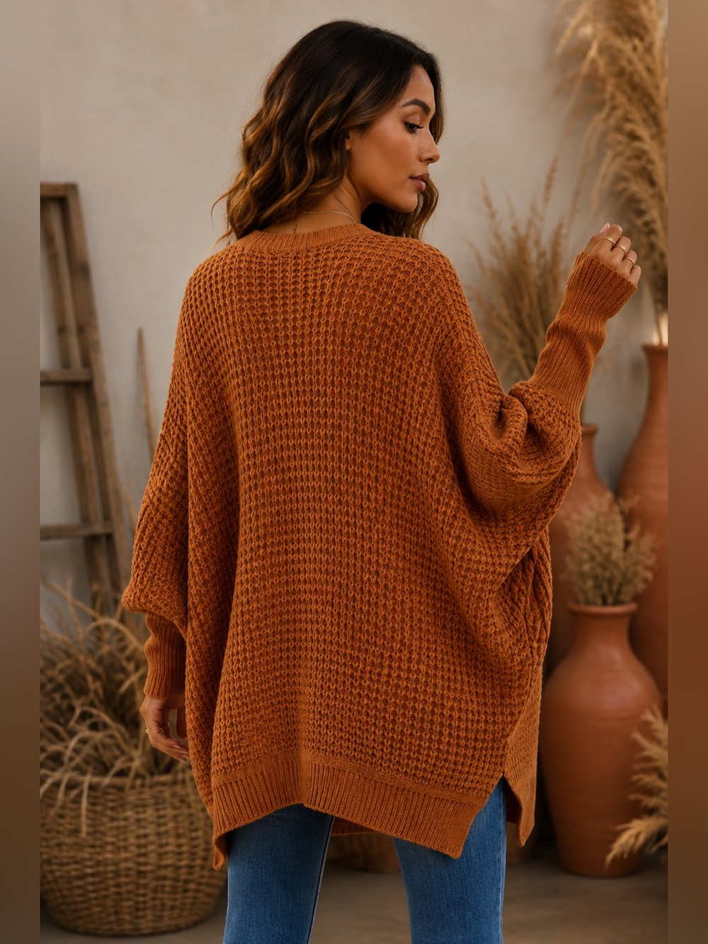 NWT - Caramel Women's Kimono Batwing Knitted Slouchy Oversized Cardigan Sweater - Picture 2 of 4
